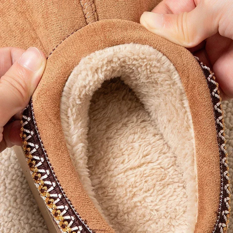 Warm Winter Plush Slippers | Embroidered Anti-Slip Home Shoes