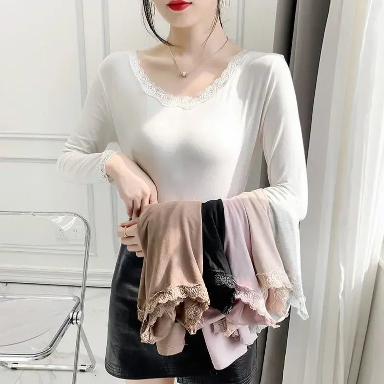 Autumn Long Sleeve Shirt V Neck Thin Blouse Women Top