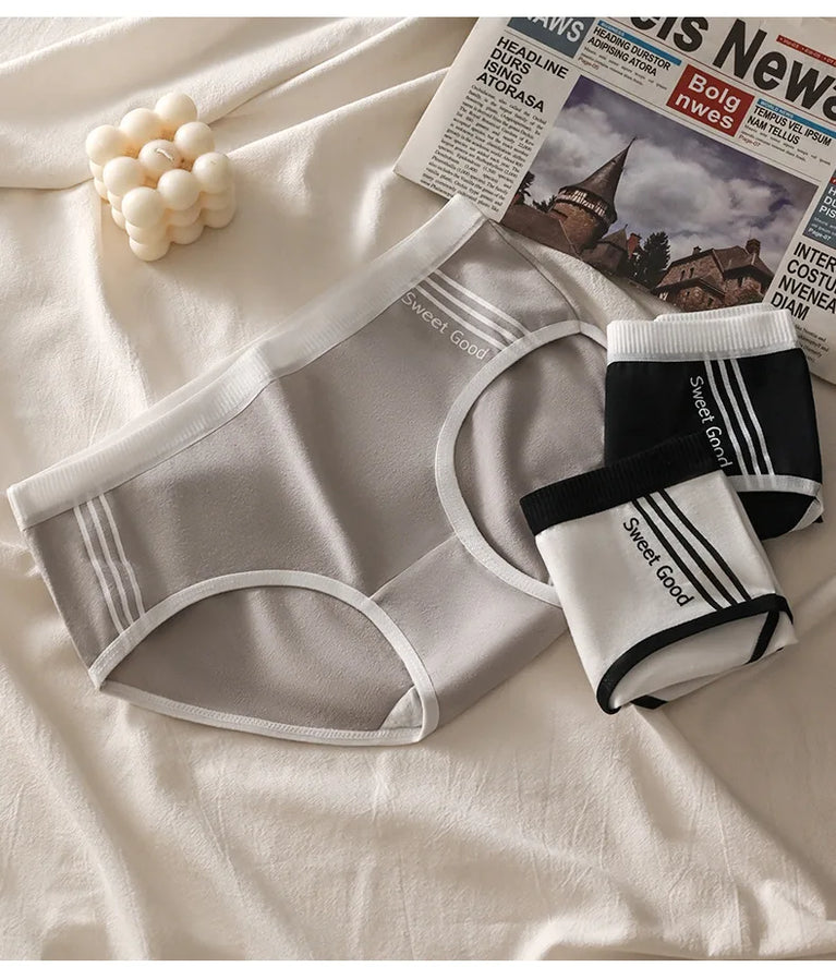 3pc Sporty Low-Rise Briefs | Breathable Letter-Print Panties