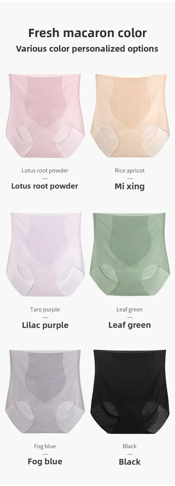 High-Waist Ice Silk Seamless Briefs – Ladies Summer Fitness Underwear