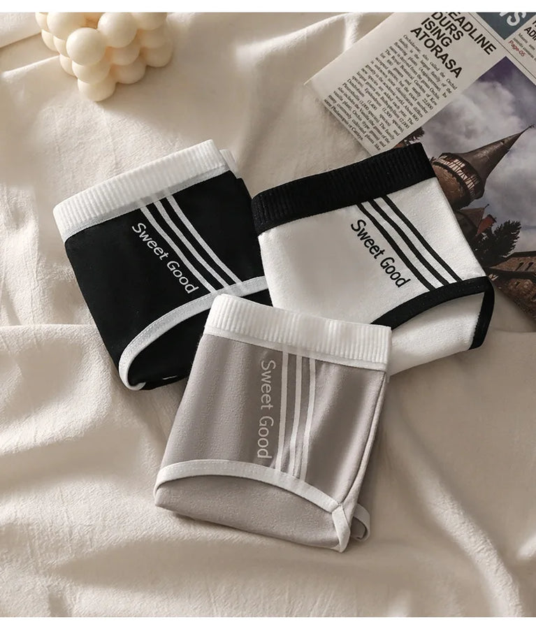 3pc Sporty Low-Rise Briefs | Breathable Letter-Print Panties