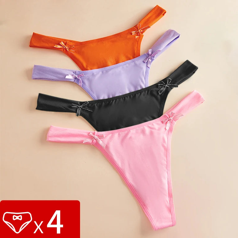 4pc Elegant Bow G-Strings | Breathable Low-Rise Sexy Thongs