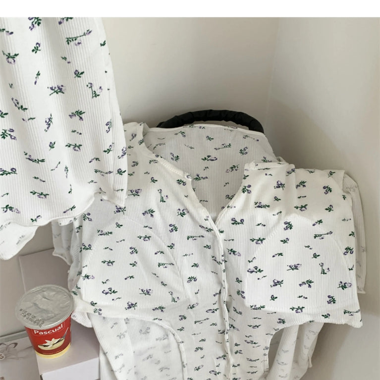 Women’s Floral Summer Pajama Set | Korean Style Home Clothes