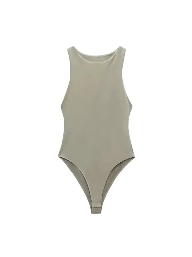 Halter Neck Skinny Bodysuit | Sexy Sleeveless Snap-Button Playsuit