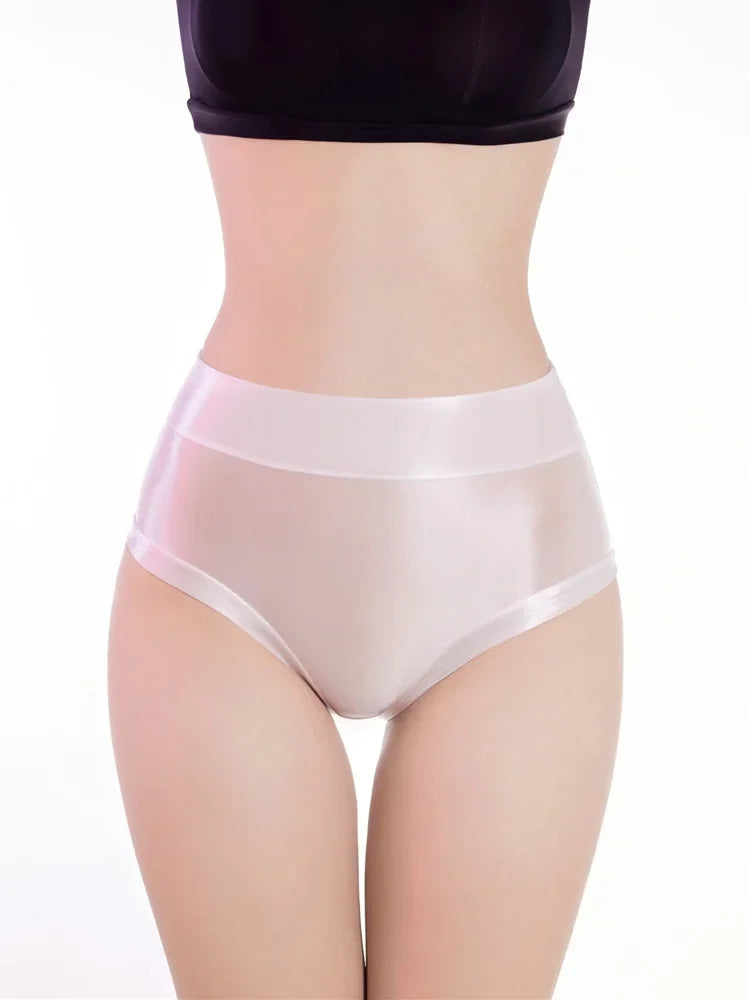 Oil Glossy Sheer High-Waist Briefs – Sexy Ultra-Thin Yoga & Beachwear Panties