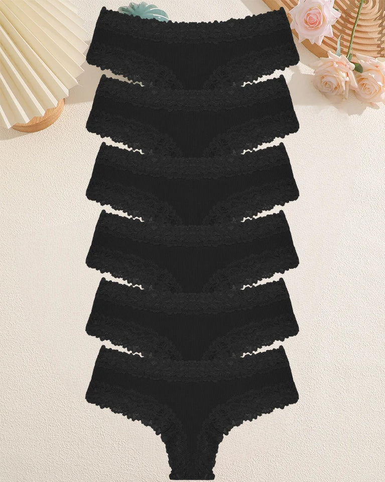 Lace Cotton Brazilian G-Strings (6-Pack) – Low-Rise Breathable Sexy Lingerie