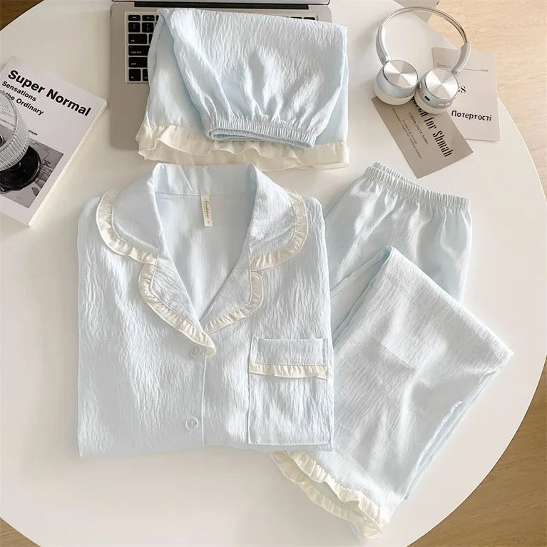 Women’s 3pc Cloud Cotton Loungewear Set | Blue Summer PJs