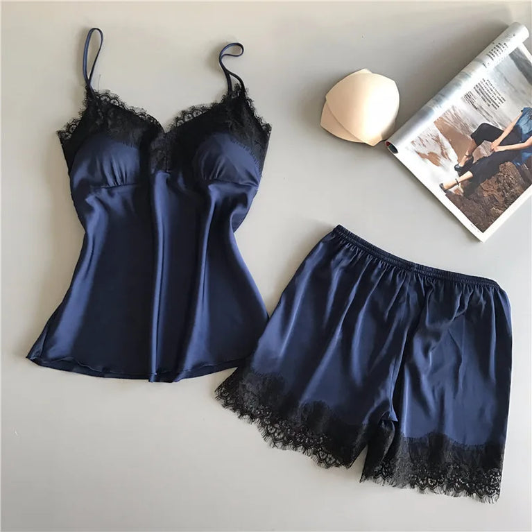 100% Pure Silk Pajama Set | V-Neck Suspender Cami & Shorts
