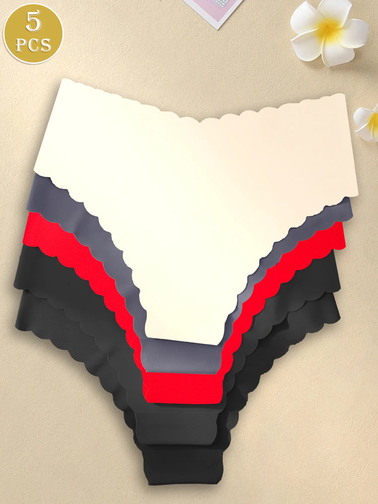 5pc Seamless Scalloped Briefs | No-Show Invisible Comfort Set