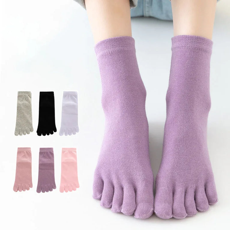 Women Cotton Five Toe Breathable Middle Tube Casual Socks