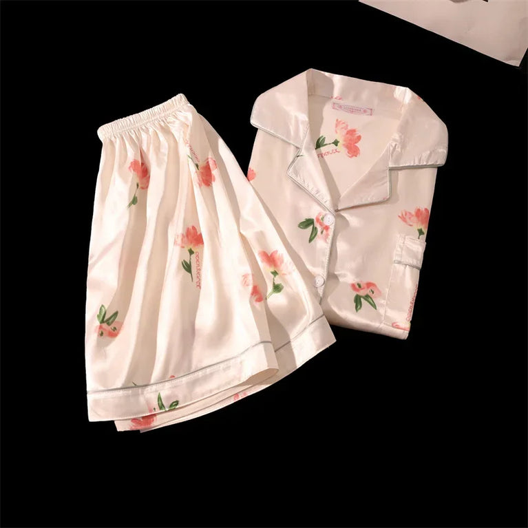 Women’s Geometric Satin Pajamas | V-Neck Ink Painting Set