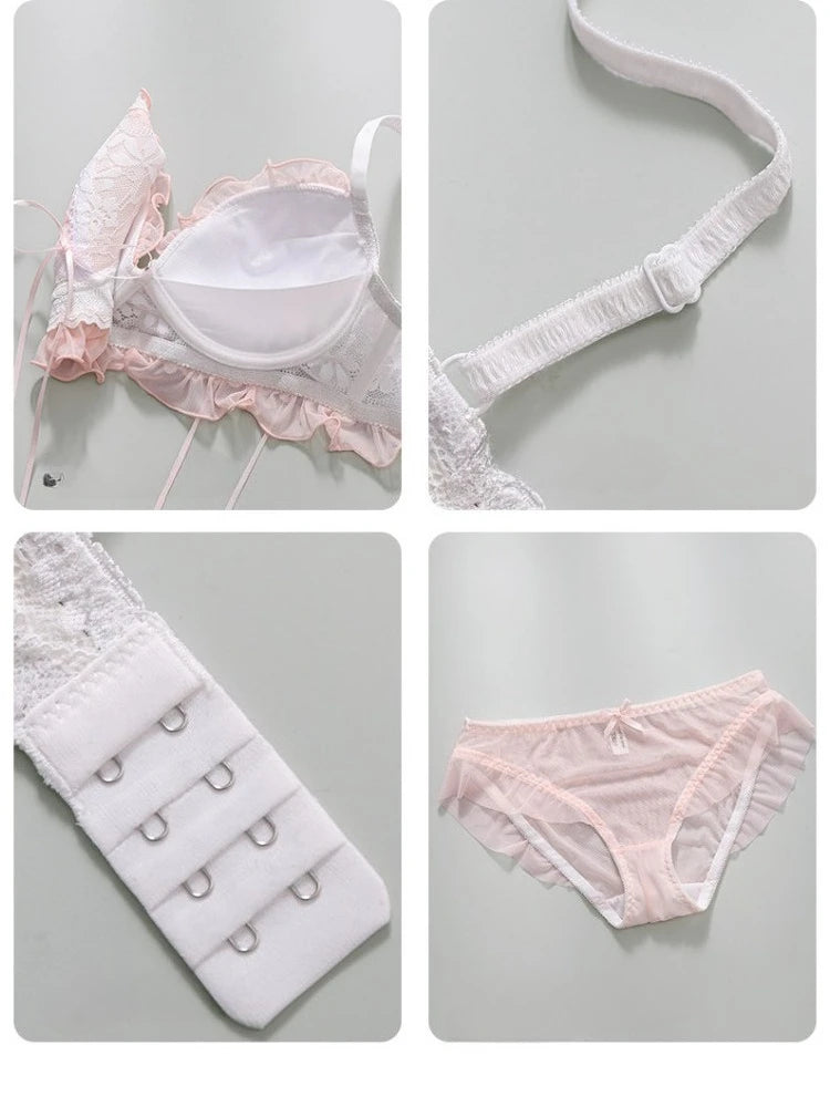 French Butterfly Lace Bra Set | Sweet Wireless Push-Up Duo