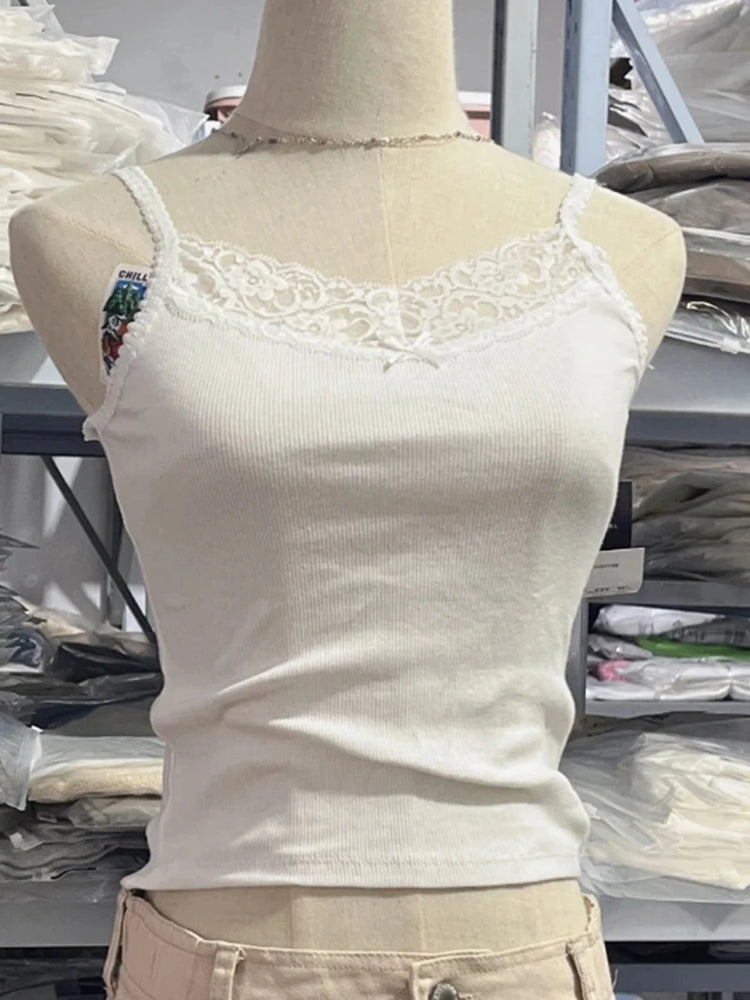 Vintage Lace Patchwork Tank Top | Sweet Y2K Summer Camisole
