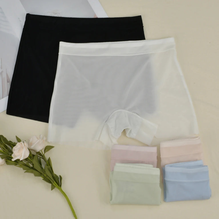 Ultra-Thin Ice Silk Boxer Underwear – High-Waist Seamless Safety Short Pants