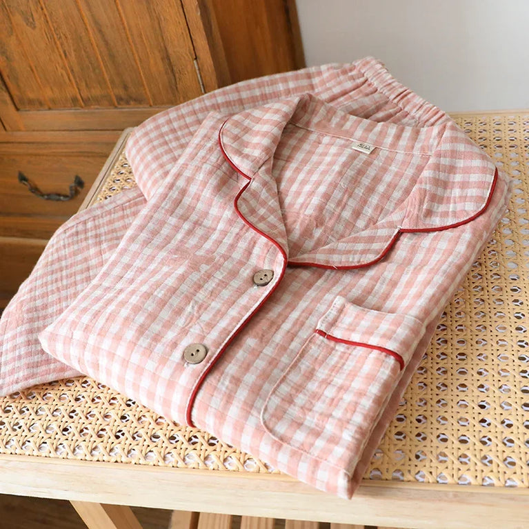Women’s Cotton Plaid Pajamas | Pink & Green Checkered Set