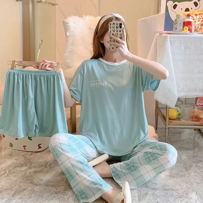 Women’s 3-Piece Summer Pajama Set | Short Sleeve & Trousers