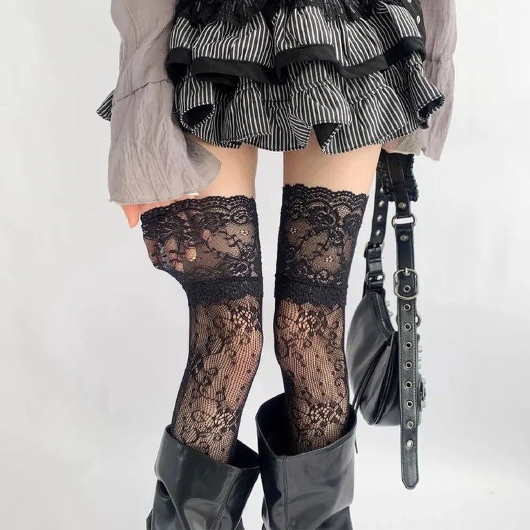 Women Over The Knee Lace Thigh High Socks Transparent Hosiery