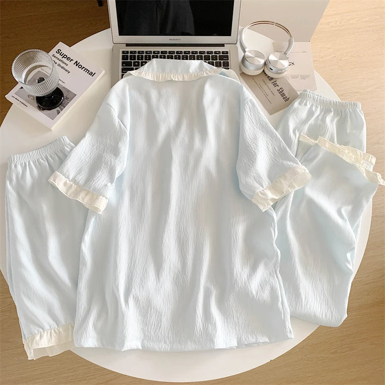Women’s 3pc Cloud Cotton Loungewear Set | Blue Summer PJs