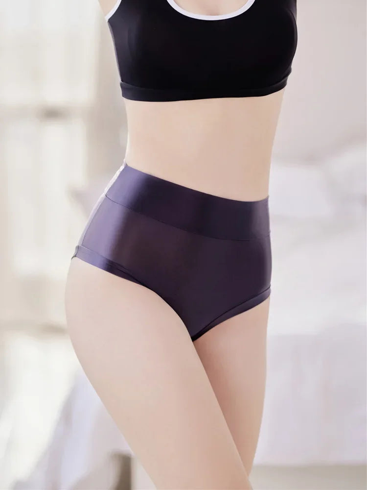 Oil Glossy Sheer High-Waist Briefs – Sexy Ultra-Thin Yoga & Beachwear Panties