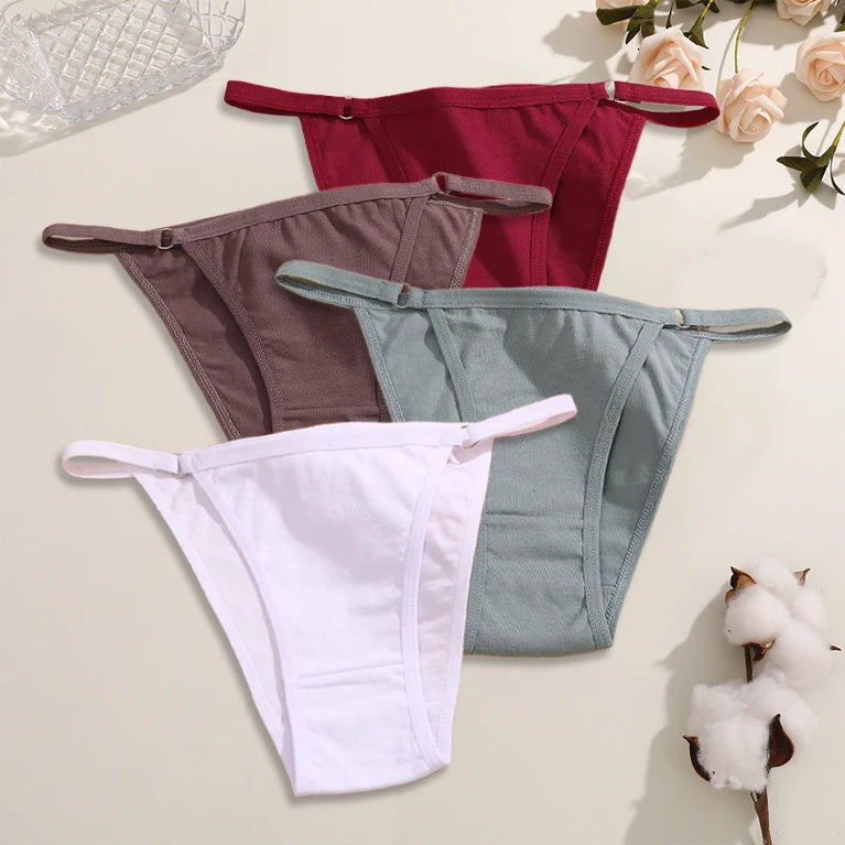 4pc Cotton Briefs | Sexy Metal Ring Low-Waist Set