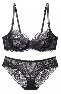 French Gathering Lace Bra Set | Seamless Purple & White Duo