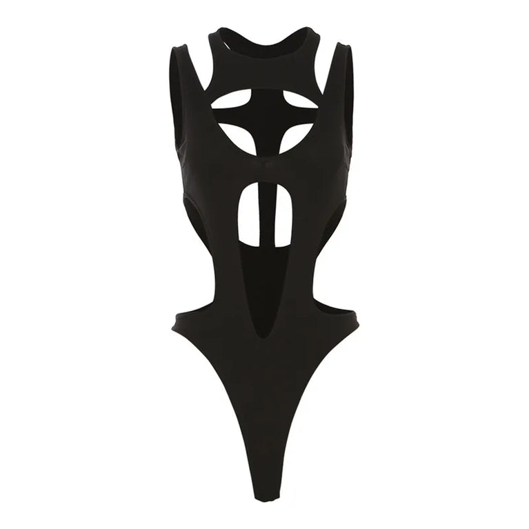 Hollow-Out Gothic Bodysuit | Sexy Woven Spring Top