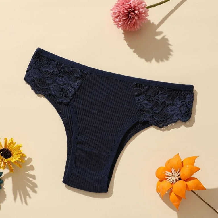 4pc Cotton Lace Set | Low-Waist Brazilian Briefs