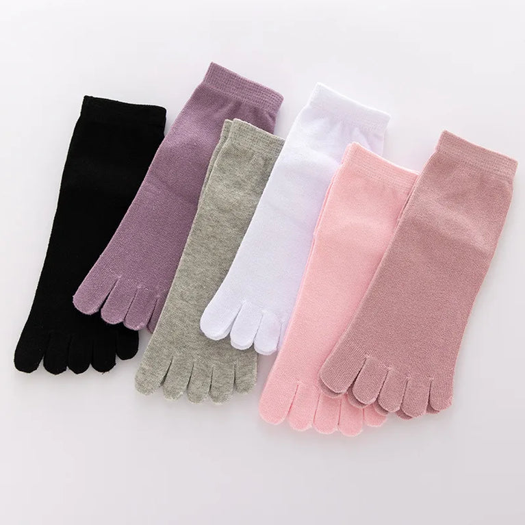 Women Cotton Five Toe Breathable Middle Tube Casual Socks