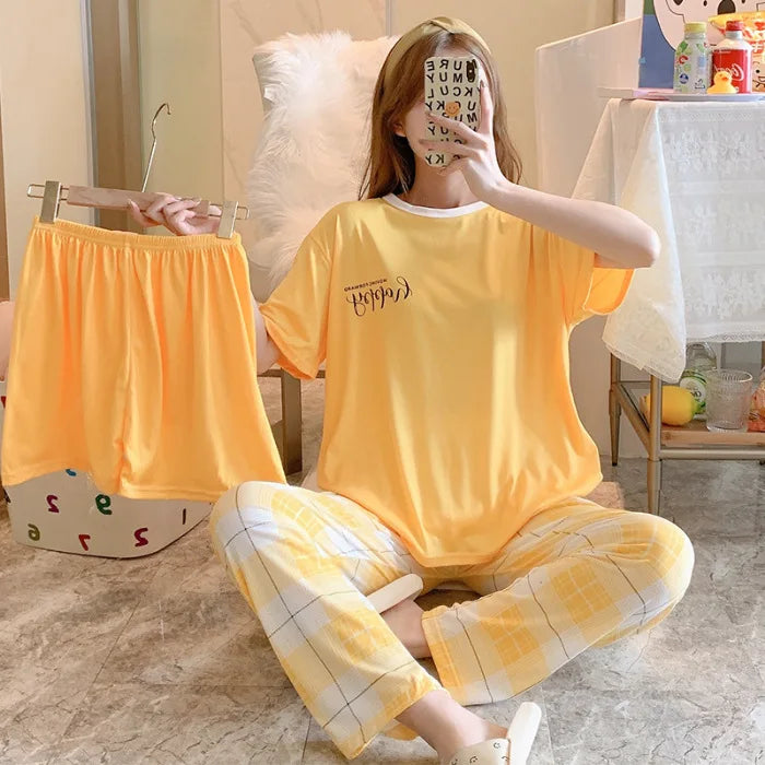 Women’s 3-Piece Summer Pajama Set | Short Sleeve & Trousers