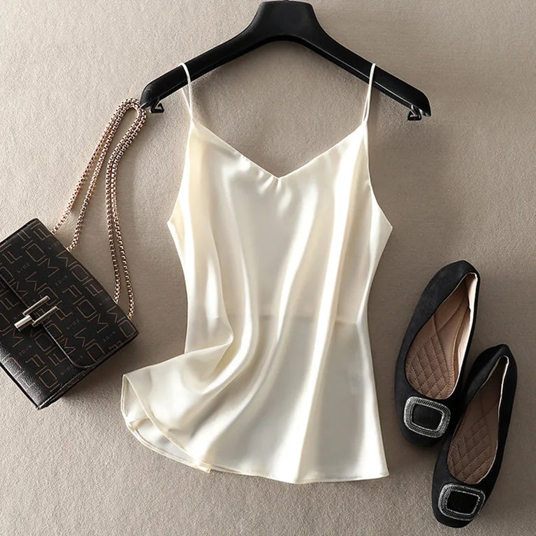 Silk-Satin Summer Camisole | Backless V-Neck Sleeveless Tank