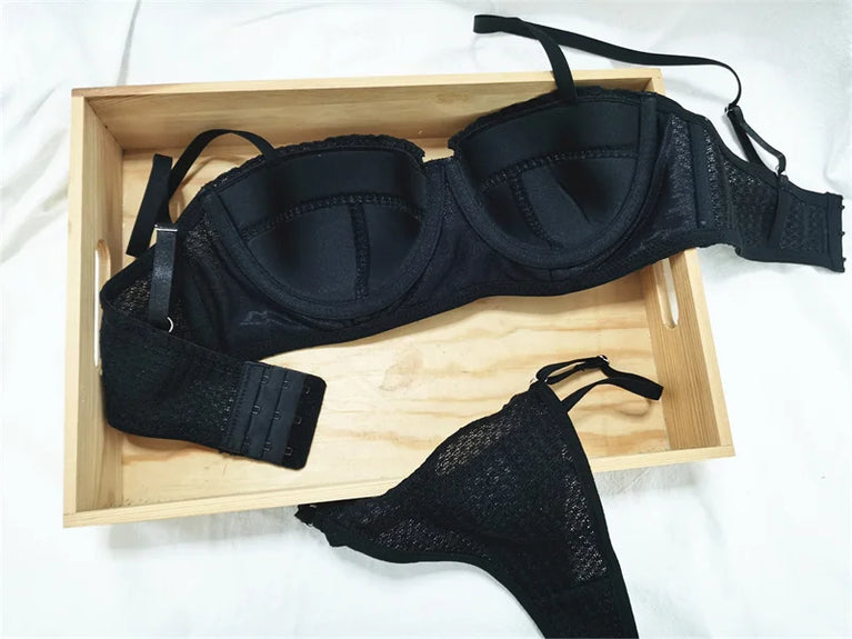 French 1/2 Cup Push-Up Bra Set | Fluorescent Lace Lingerie