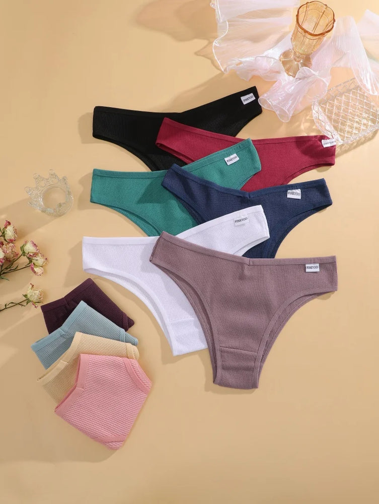 7pc Waffle Cotton Briefs | Sexy V-Waist Brazilian Set