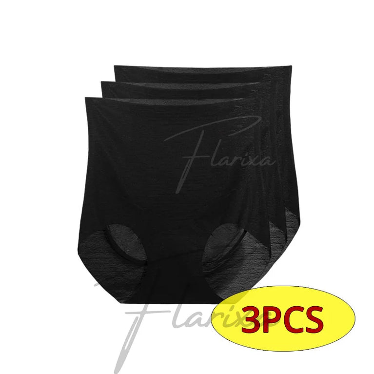 Seamless High-Waist Briefs (3-Pack) – Breathable Ice Silk & Silk Protein Shapewear