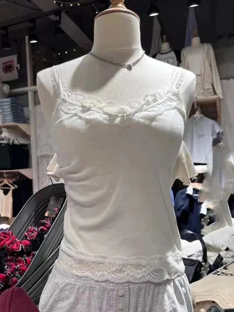 Vintage Lace Patchwork Tank Top | Sweet Y2K Summer Camisole