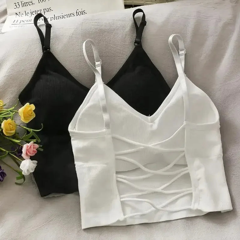 Built-in Bra Sexy Tank Top | Seamless Off-Shoulder Crop Cami