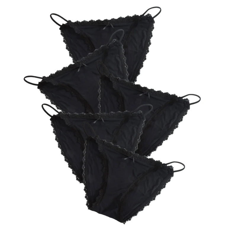 5pc Ice Silk Panties | Lace Trim Brazilian Briefs