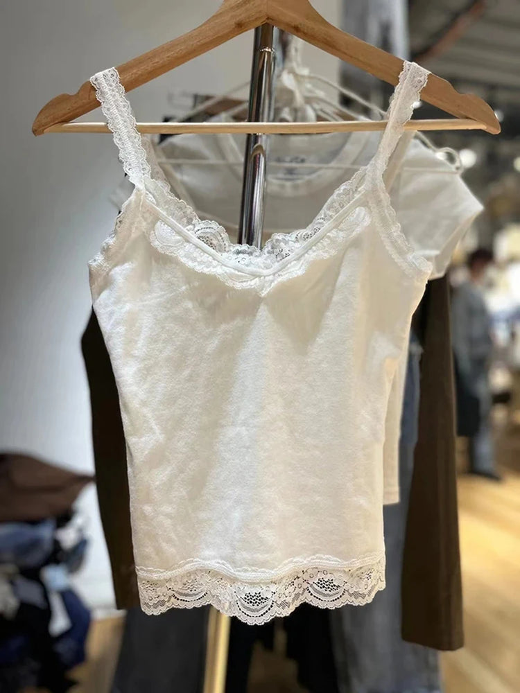 Vintage Lace Patchwork Tank Top | Sweet Y2K Summer Camisole