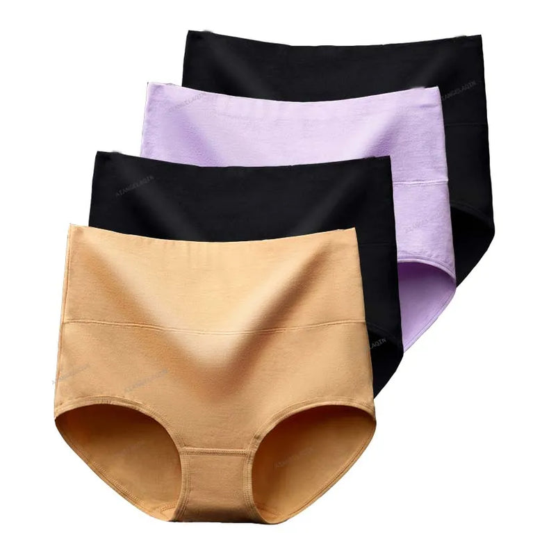 4-Pack Cotton Panties | High-Waist Abdominal Shaper