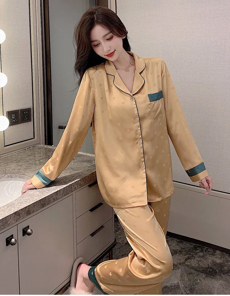 Women’s Ice Silk Animal Print Pajama Set | Autumn 2-Piece