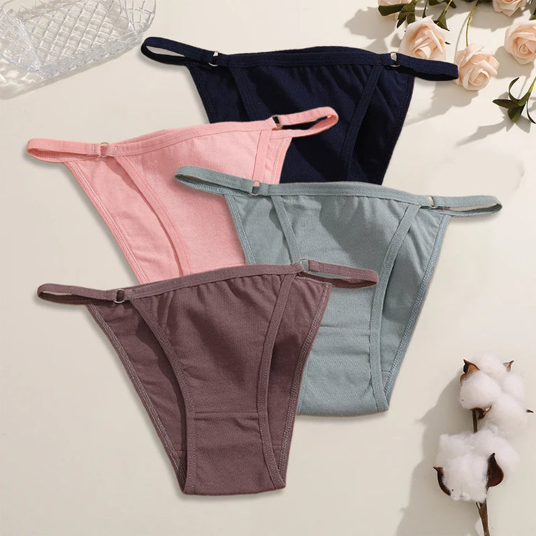 4pc Cotton Briefs | Sexy Metal Ring Low-Waist Set