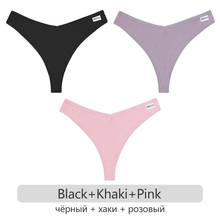 Waffle Cotton Thongs (3-Pack) – Low-Rise Comfortable G-Strings