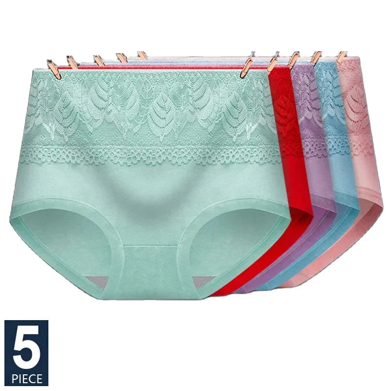 5pc High-Waist Cotton Briefs | Lace Body Shaper Set
