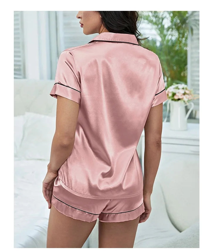 Luxury Satin Pajama Set | Short Sleeve Lapel Home Suit