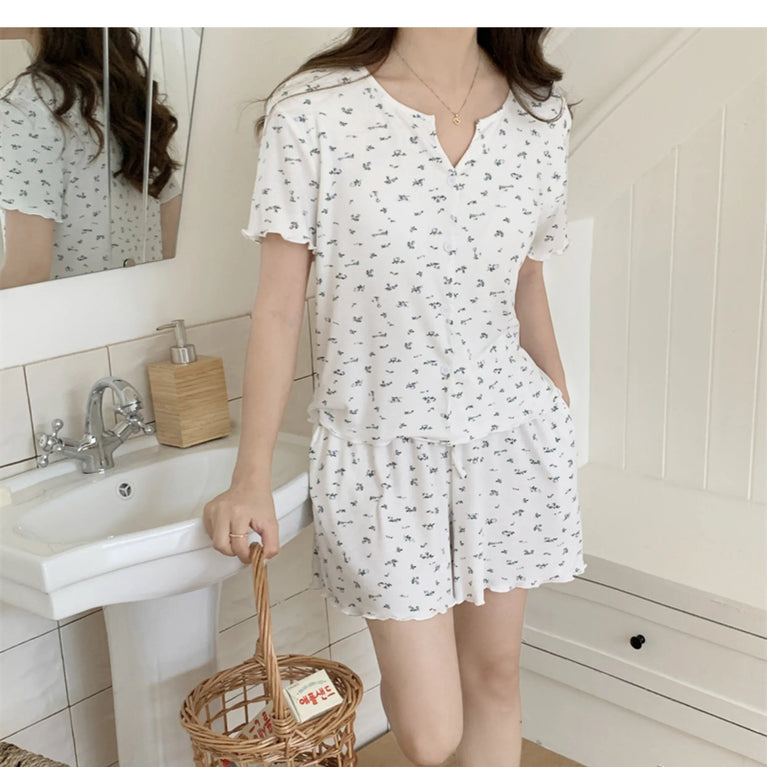 Women’s Floral Summer Pajama Set | Korean Style Home Clothes