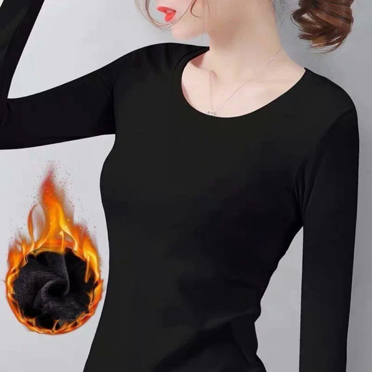 Womens Thermal Velvet T-Shirt | Warm Elastic Winter Base Layer