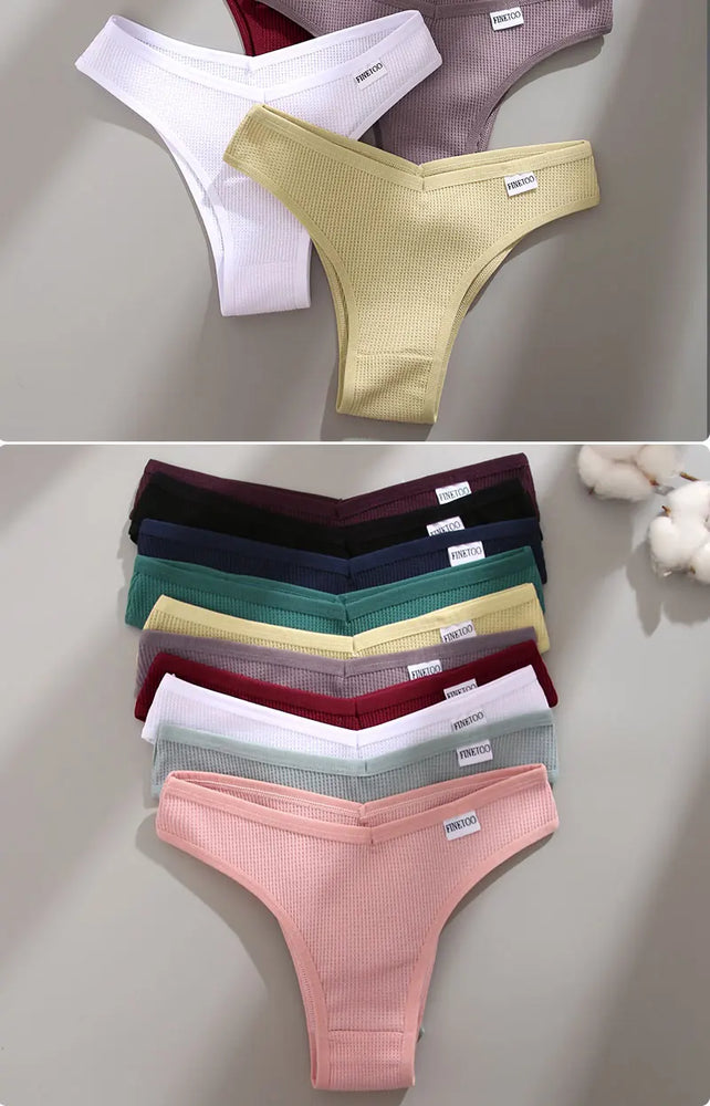 6pc Waffle Cotton G-String | V-Waist Brazilian Set