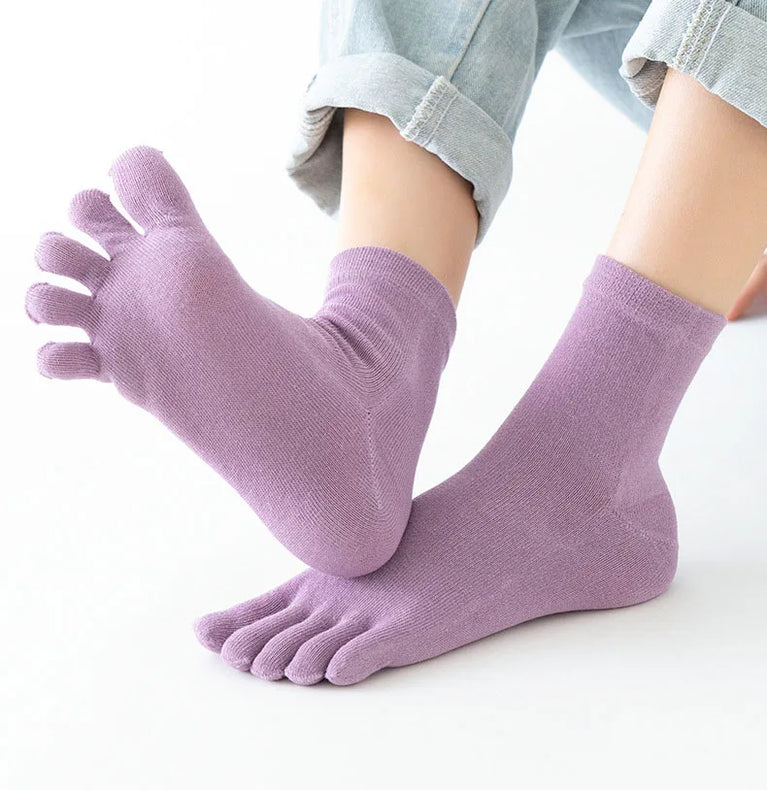 Women Cotton Five Toe Breathable Middle Tube Casual Socks