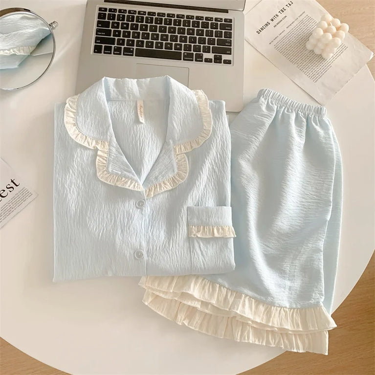 Women’s 3pc Cloud Cotton Loungewear Set | Blue Summer PJs