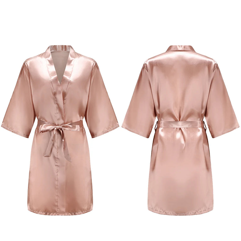 Women’s Short Silky Satin Robe – Pure Solid Color Bridesmaid & Bridal Party Bathrobe (Summer Collection)
