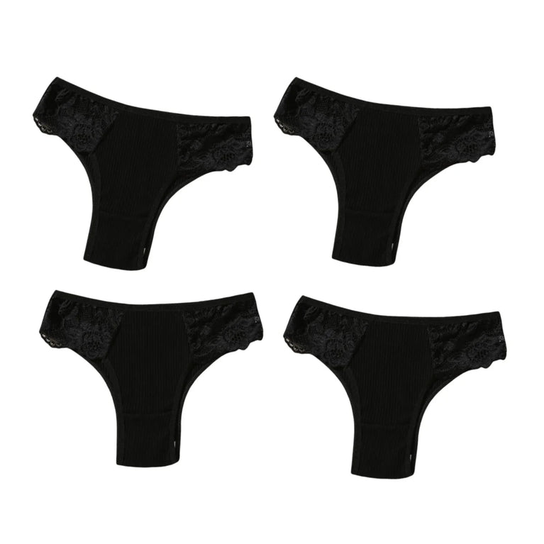 4pc Cotton Lace Set | Low-Waist Brazilian Briefs